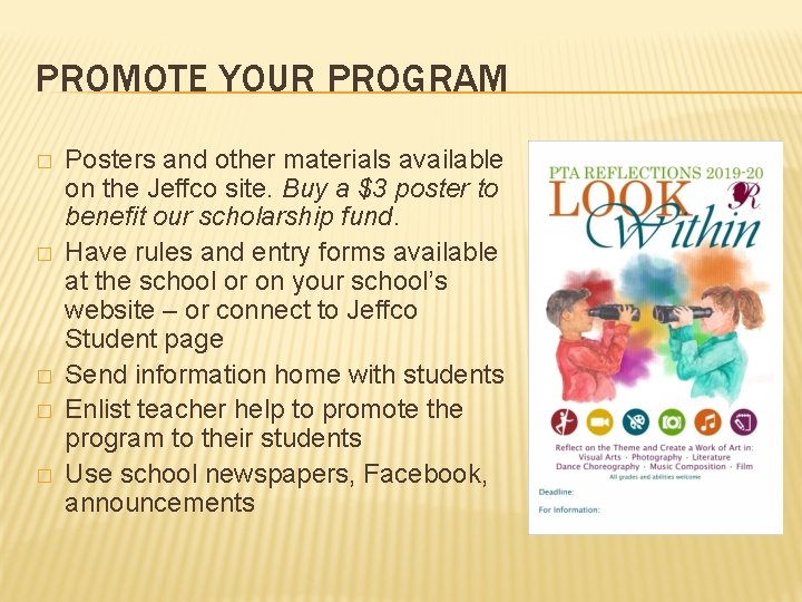 PROMOTE YOUR PROGRAM � � � Posters and other materials available on the Jeffco