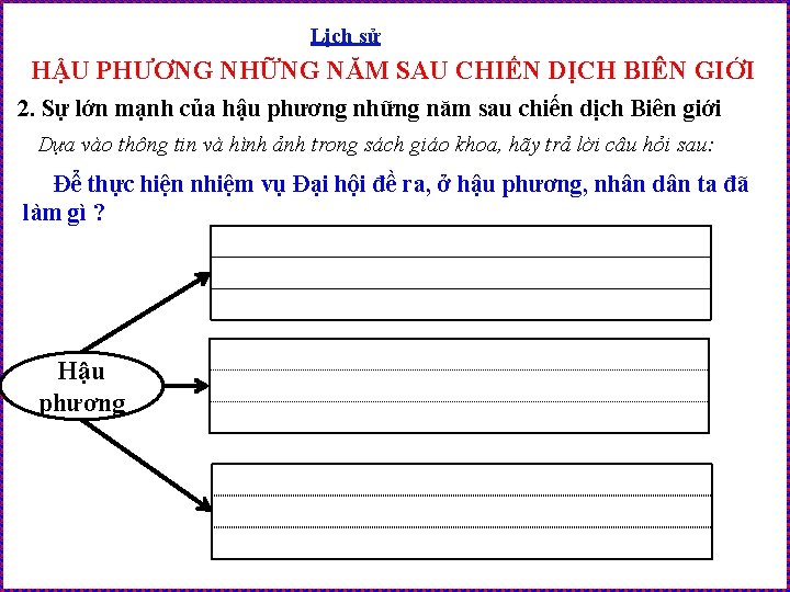 Lịch sử HẬU PHƯƠNG NHỮNG NĂM SAU CHIẾN DỊCH BIÊN GIỚI 2. Sự lớn