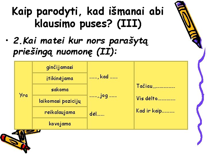 Kaip parodyti, kad išmanai abi klausimo puses? (III) • 2. Kai matei kur nors Kaip parodyti, kad išmanai abi klausimo puses? (III) • 2. Kai matei kur nors