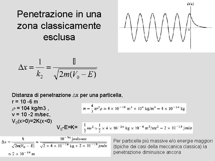 Penetrazione in una zona classicamente esclusa V(x>0)=V 0 V(x<0)=0 Distanza di penetrazione Dx per