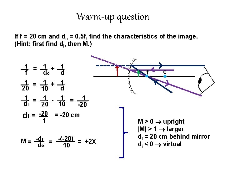 Warm-up question If f = 20 cm and do = 0. 5 f, find