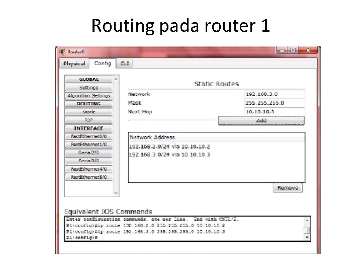 Routing pada router 1 