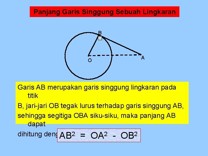 Panjang Garis Singgung Sebuah Lingkaran B O A Garis AB merupakan garis singgung lingkaran