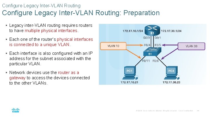 Configure Legacy Inter-VLAN Routing: Preparation § Legacy inter-VLAN routing requires routers to have multiple Configure Legacy Inter-VLAN Routing: Preparation § Legacy inter-VLAN routing requires routers to have multiple