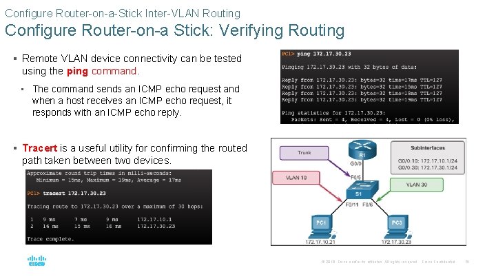 Configure Router-on-a-Stick Inter-VLAN Routing Configure Router-on-a Stick: Verifying Routing § Remote VLAN device connectivity Configure Router-on-a-Stick Inter-VLAN Routing Configure Router-on-a Stick: Verifying Routing § Remote VLAN device connectivity