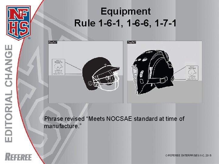 Equipment Rule 1 -6 -1, 1 -6 -6, 1 -7 -1 Phrase revised “Meets