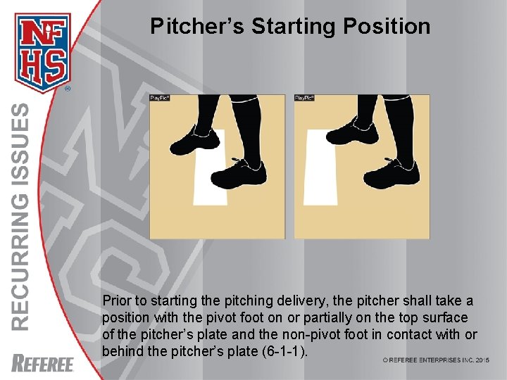 Pitcher’s Starting Position Prior to starting the pitching delivery, the pitcher shall take a