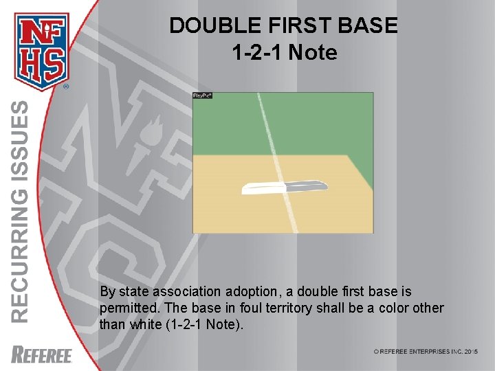 DOUBLE FIRST BASE 1 -2 -1 Note By state association adoption, a double first