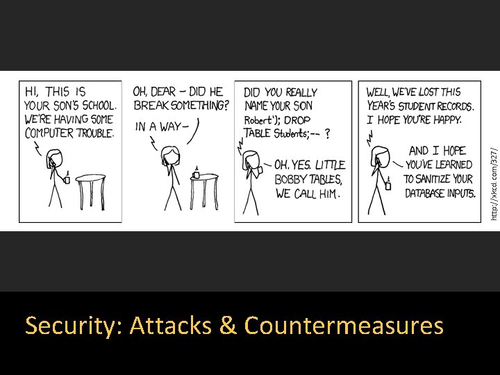 http: //xkcd. com/327/ Security: Attacks & Countermeasures 