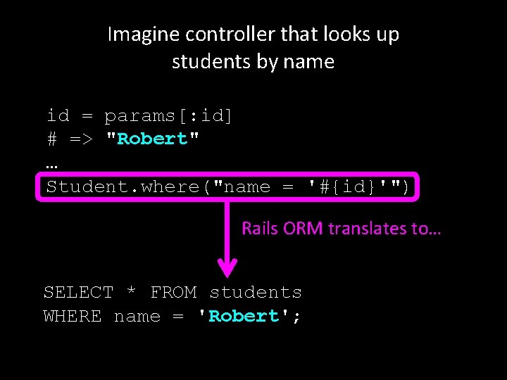 Imagine controller that looks up students by name id = params[: id] # =>