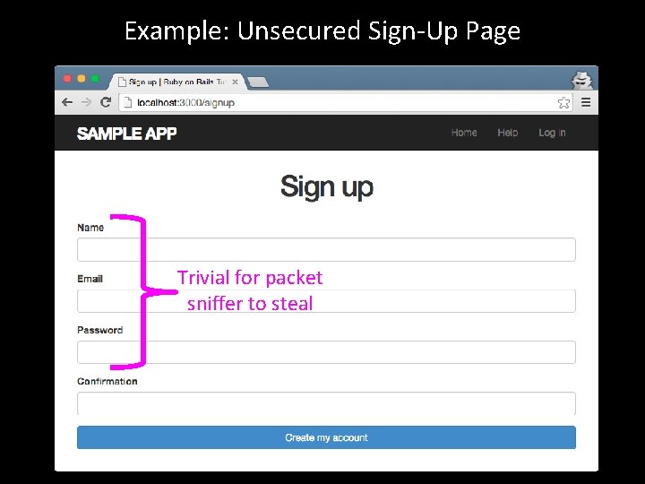Example: Unsecured Sign-Up Page Trivial for packet sniffer to steal 