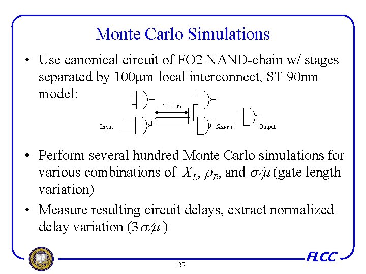 Monte Carlo Simulations • Use canonical circuit of FO 2 NAND-chain w/ stages separated
