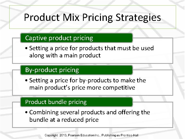 Product Mix Pricing Strategies Captive product pricing • Setting a price for products that