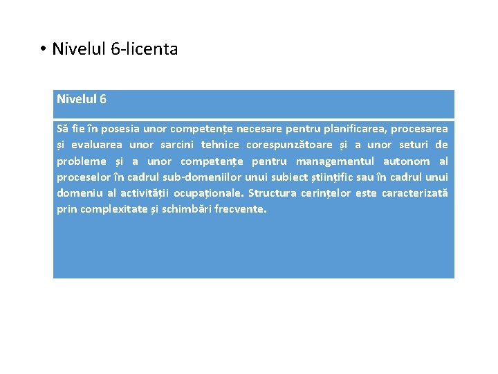  • Nivelul 6 -licenta Nivelul 6 Să fie în posesia unor competențe necesare