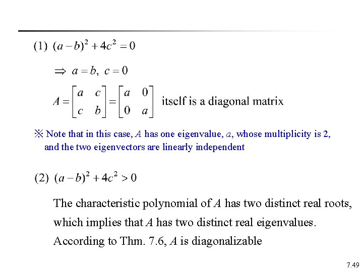 ※ Note that in this case, A has one eigenvalue, a, whose multiplicity is