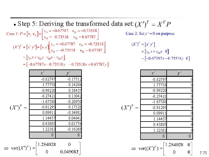 l Step 5: Deriving the transformed data set: x’ y’ x’ -0. 82797 1.