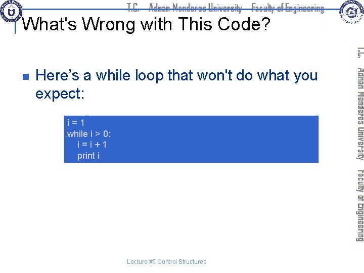 What's Wrong with This Code? n Here’s a while loop that won't do what