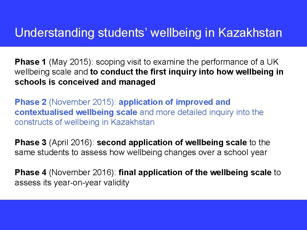 Understanding students’ wellbeing in Kazakhstan Phase 1 (May 2015): scoping visit to examine the