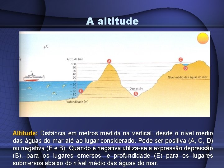 A altitude Altitude: Distância em metros medida na vertical, desde o nível médio das