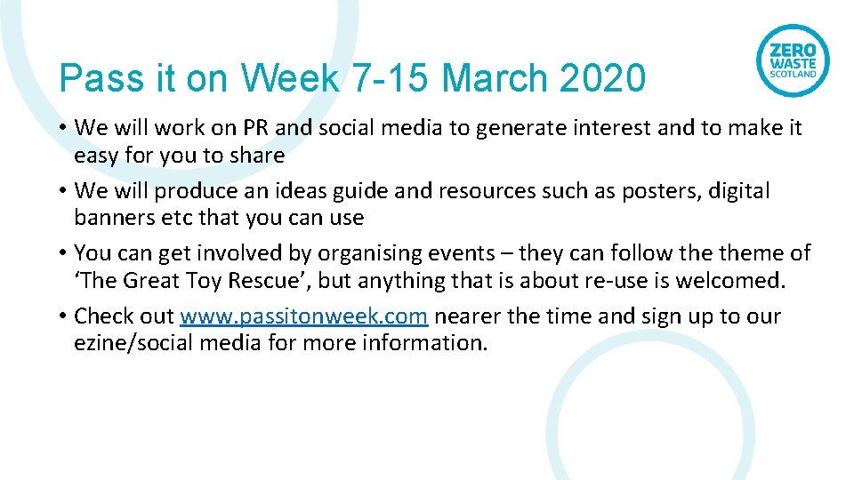 Pass it on Week 7 -15 March 2020 • We will work on PR