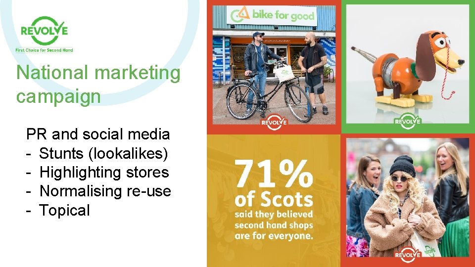 National marketing campaign PR and social media - Stunts (lookalikes) - Highlighting stores -
