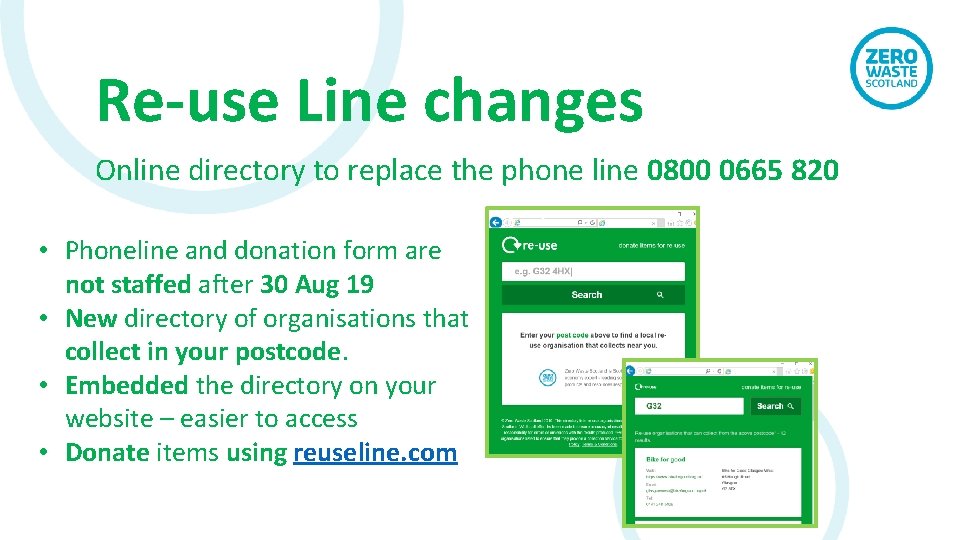 Re-use Line changes Online directory to replace the phone line 0800 0665 820 •