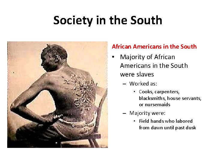 Society in the South African Americans in the South • Small minority of the