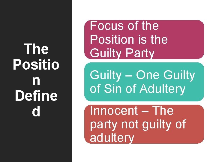 The Positio n Define d Focus of the Position is the Guilty Party Guilty