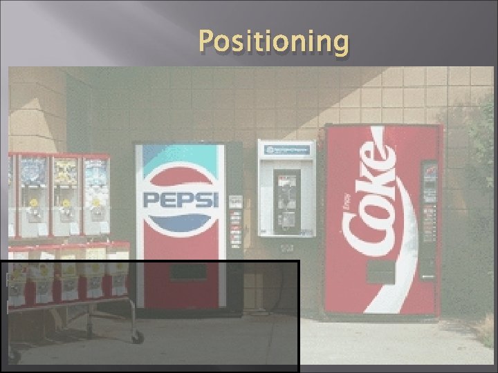 Positioning Image that customers have about a product in relation to the product’s competitors