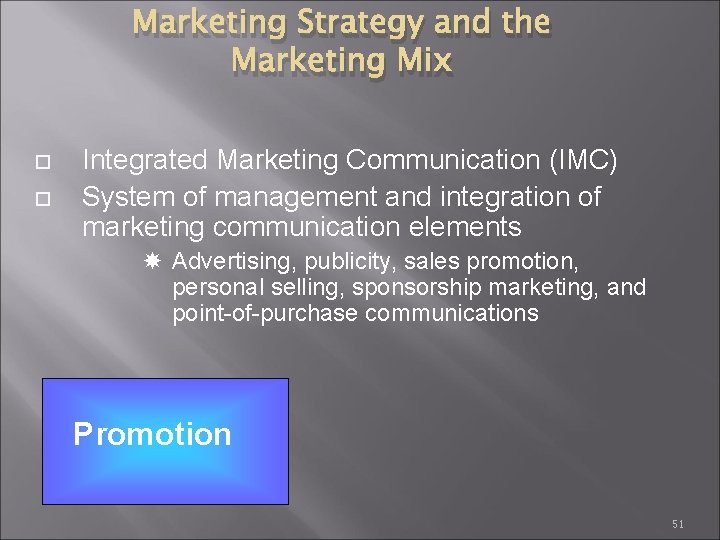 Marketing Strategy and the Marketing Mix Integrated Marketing Communication (IMC) System of management and