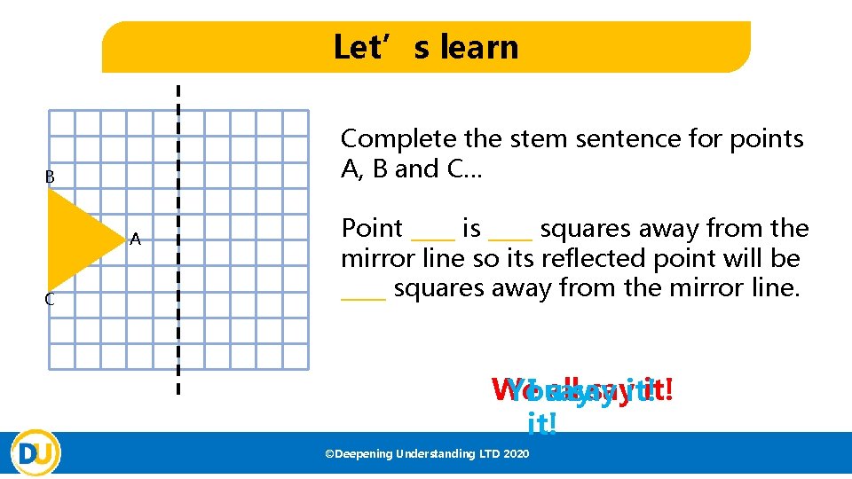 Let’s learn Complete the stem sentence for points A, B and C… B A