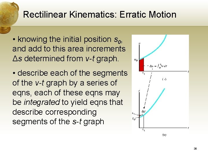 Rectilinear Kinematics: Erratic Motion • knowing the initial position s 0, and add to