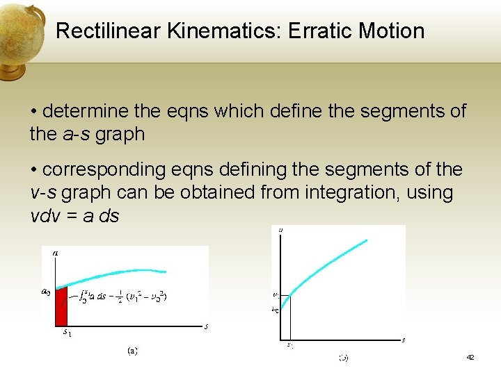 Rectilinear Kinematics: Erratic Motion • determine the eqns which define the segments of the