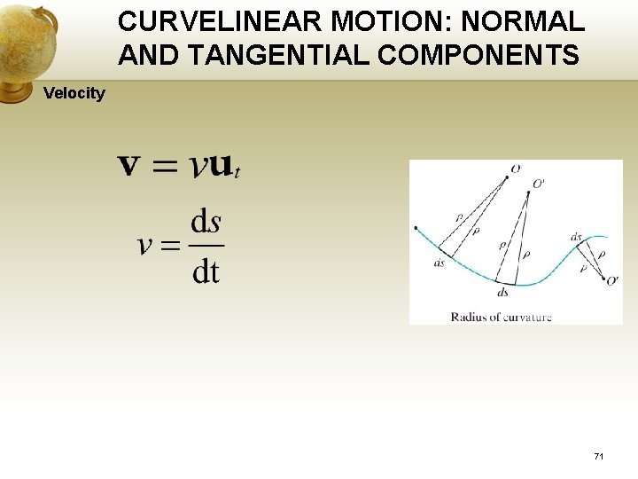 CURVELINEAR MOTION: NORMAL AND TANGENTIAL COMPONENTS Velocity 71 