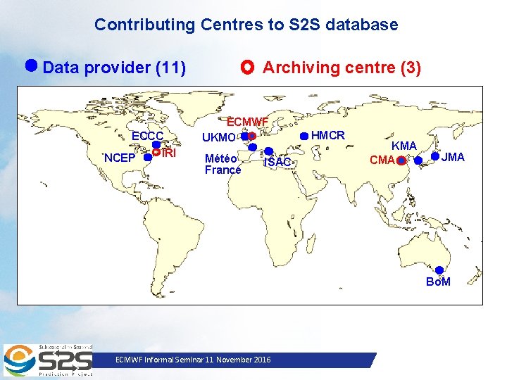 Contributing Centres to S 2 S database Archiving centre (3) Data provider (11) ECCC