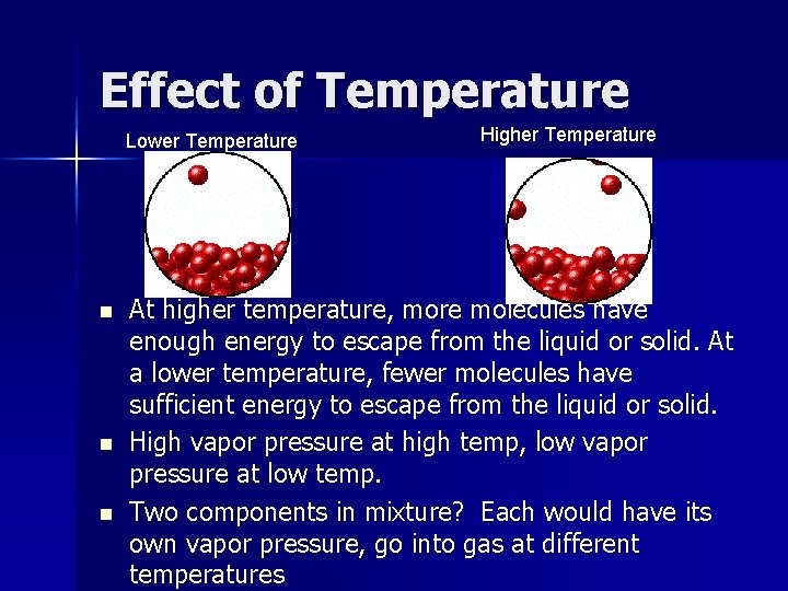 Effect of Temperature Lower Temperature n n n Higher Temperature At higher temperature, more