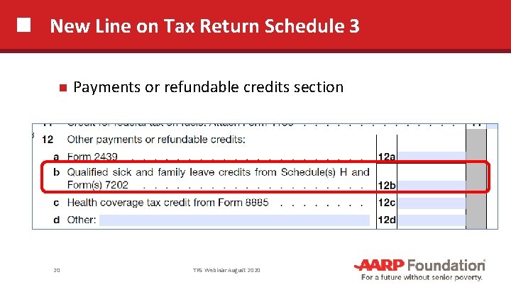 New Line on Tax Return Schedule 3 20 Payments or refundable credits section TRS