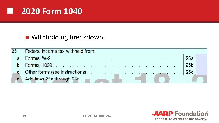 2020 Form 1040 50 Withholding breakdown TRS Webinar August 2020 