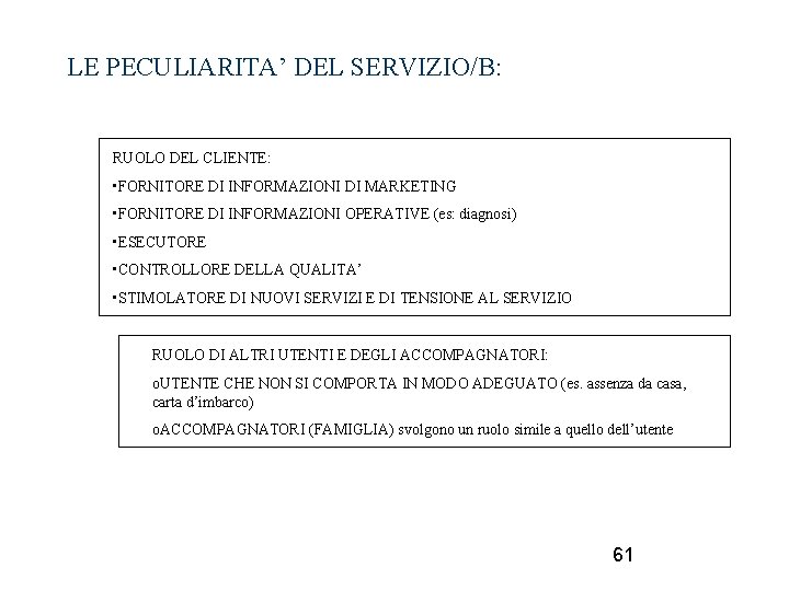 LE PECULIARITA’ DEL SERVIZIO/B: RUOLO DEL CLIENTE: • FORNITORE DI INFORMAZIONI DI MARKETING •