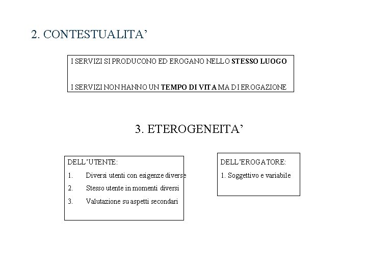 2. CONTESTUALITA’ I SERVIZI SI PRODUCONO ED EROGANO NELLO STESSO LUOGO I SERVIZI NON