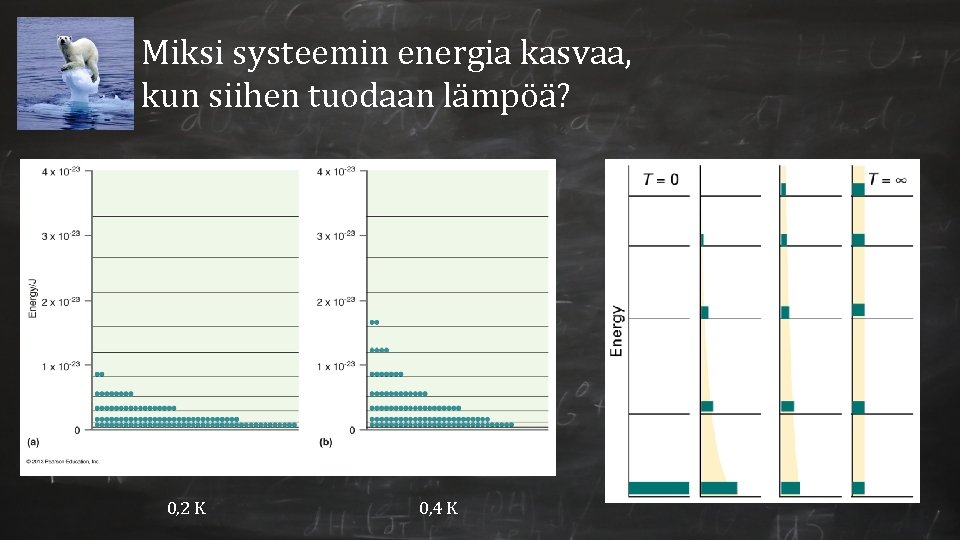 Miksi systeemin energia kasvaa, kun siihen tuodaan lämpöä? Vastaus nähdään Boltzmannin jakaumasta: ⇒ Kun
