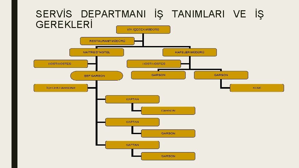 SERVİS DEPARTMANI İŞ TANIMLARI VE İŞ GEREKLERİ 