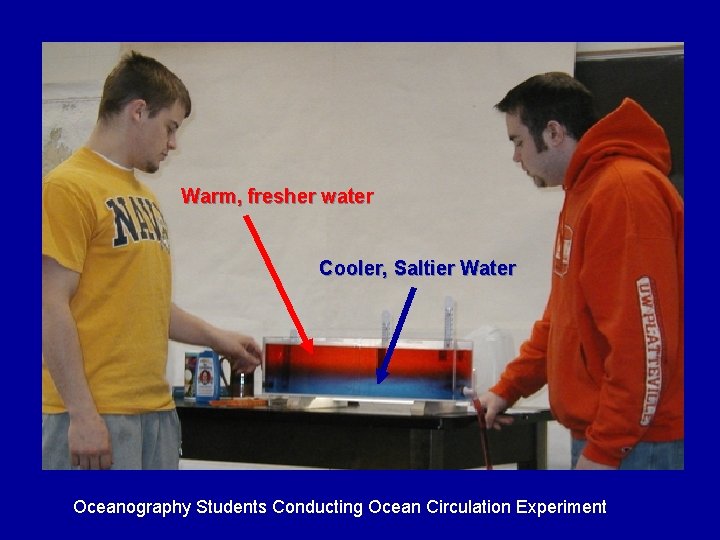 Warm, fresher water Cooler, Saltier Water Oceanography Students Conducting Ocean Circulation Experiment 