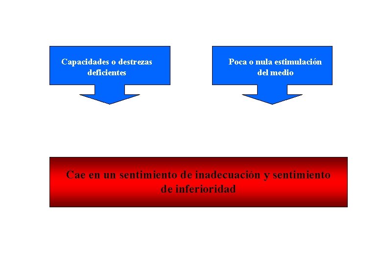 Capacidades o destrezas deficientes Poca o nula estimulación del medio Cae en un sentimiento