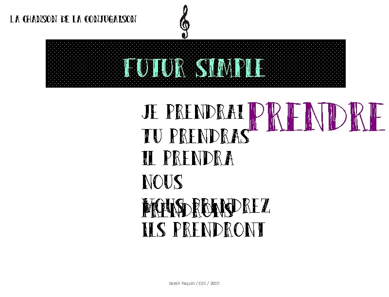 La chanson de la conjugaison Futur simple prendre Je prendrai Tu prendras il prendra