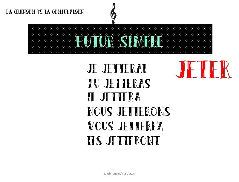 La chanson de la conjugaison Futur simple Je jetterai Tu jetteras il jettera nous