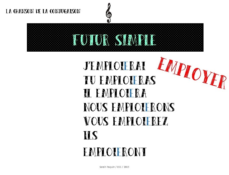 La chanson de la conjugaison Futur simple J’emploierai empl o yer Tu emploieras il