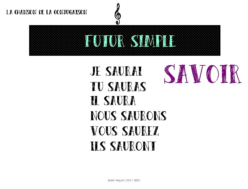 La chanson de la conjugaison Futur simple savoir Je saurai Tu sauras il saura