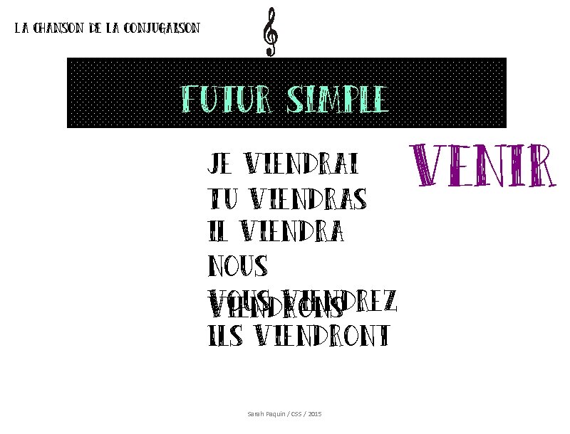 La chanson de la conjugaison Futur simple Je viendrai Tu viendras il viendra nous