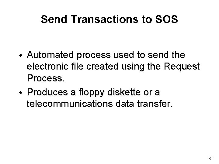 Send Transactions to SOS w w Automated process used to send the electronic file